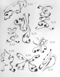 a black and white drawing of a number of different designs